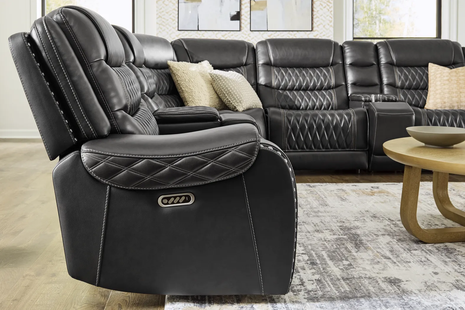 Marquee Black Leather 7 Pc Triple Power Reclining Sectional - Image 9