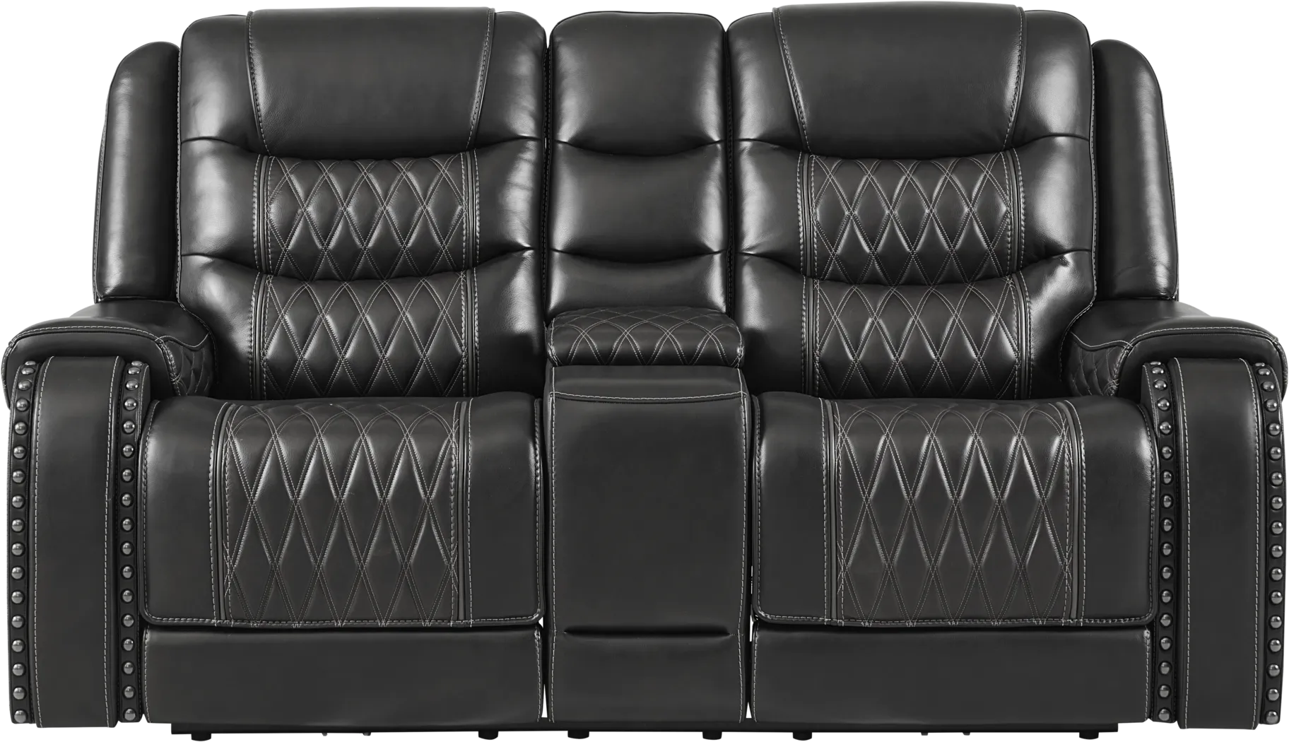 Marquee Black Leather Triple Power Reclining Loveseat - Thumbnail - Image 2