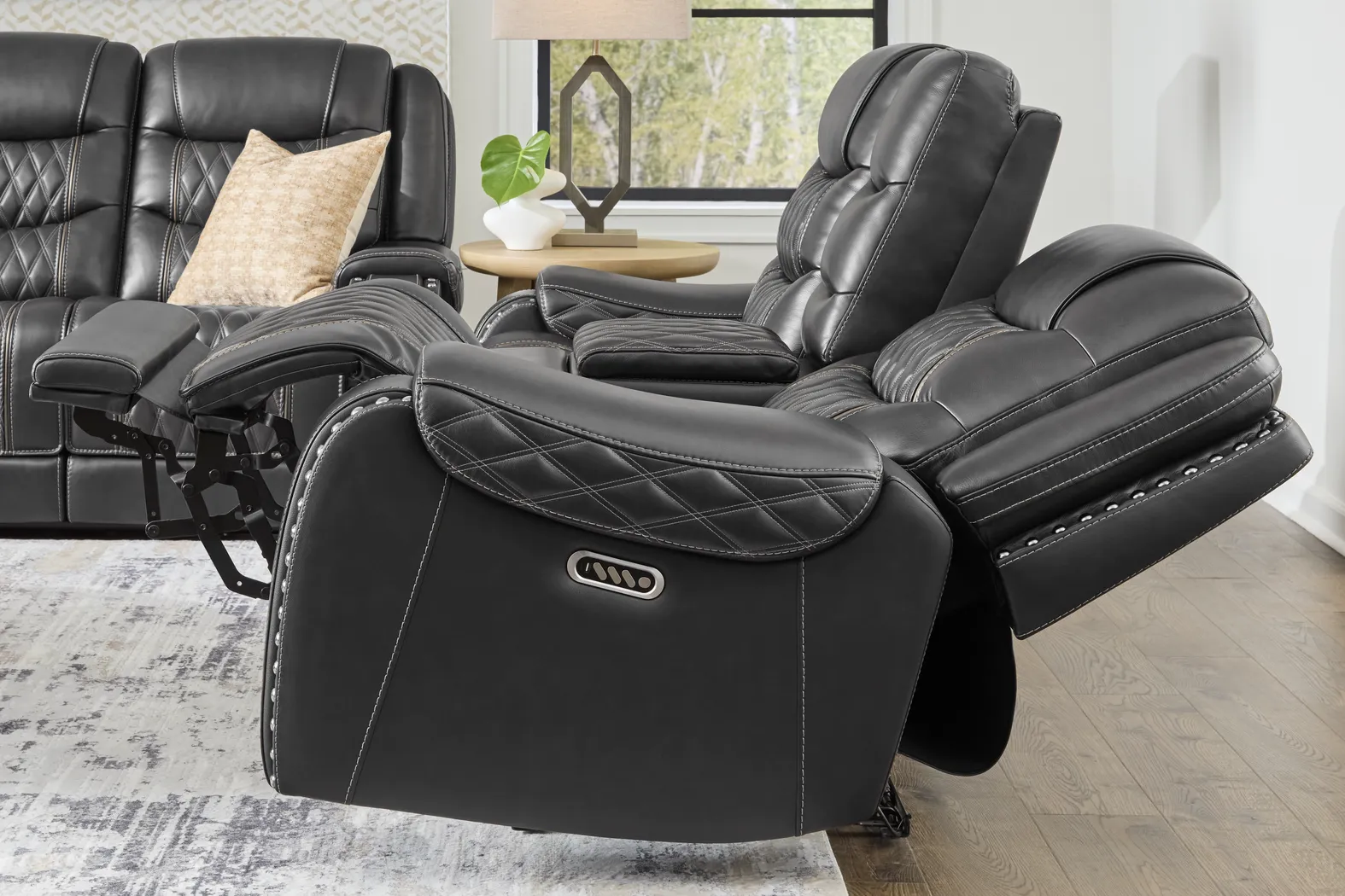 Marquee Black Leather Triple Power Reclining Loveseat - Thumbnail - Image 3