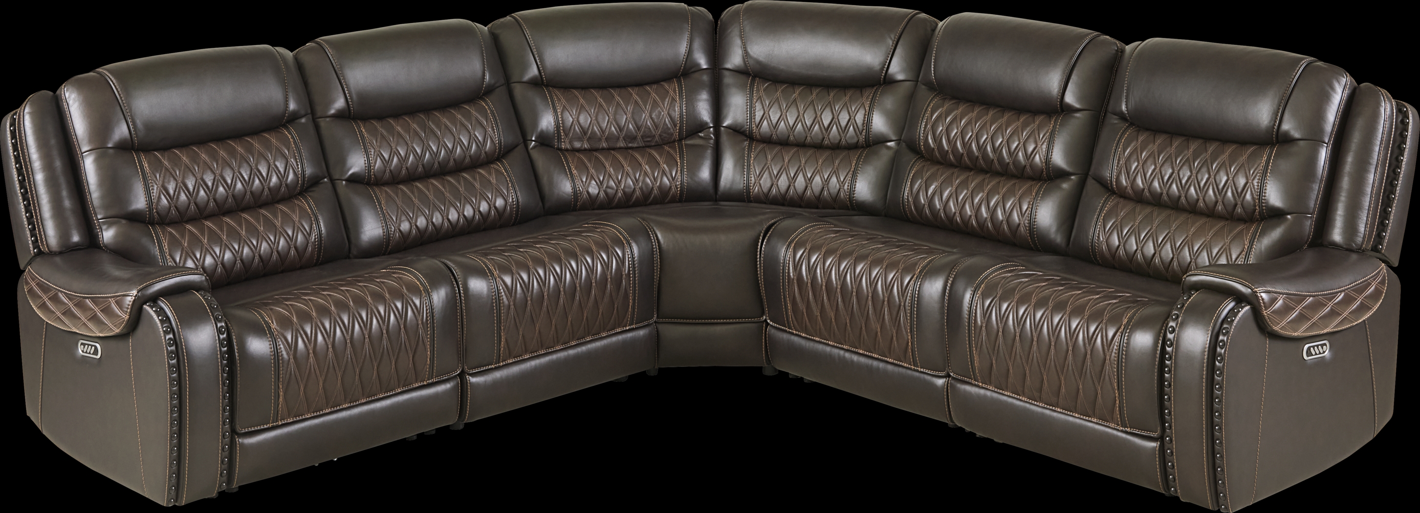 Marquee Brown Leather 5 Pc Triple Power Reclining Sectional - Thumbnail - Image 3