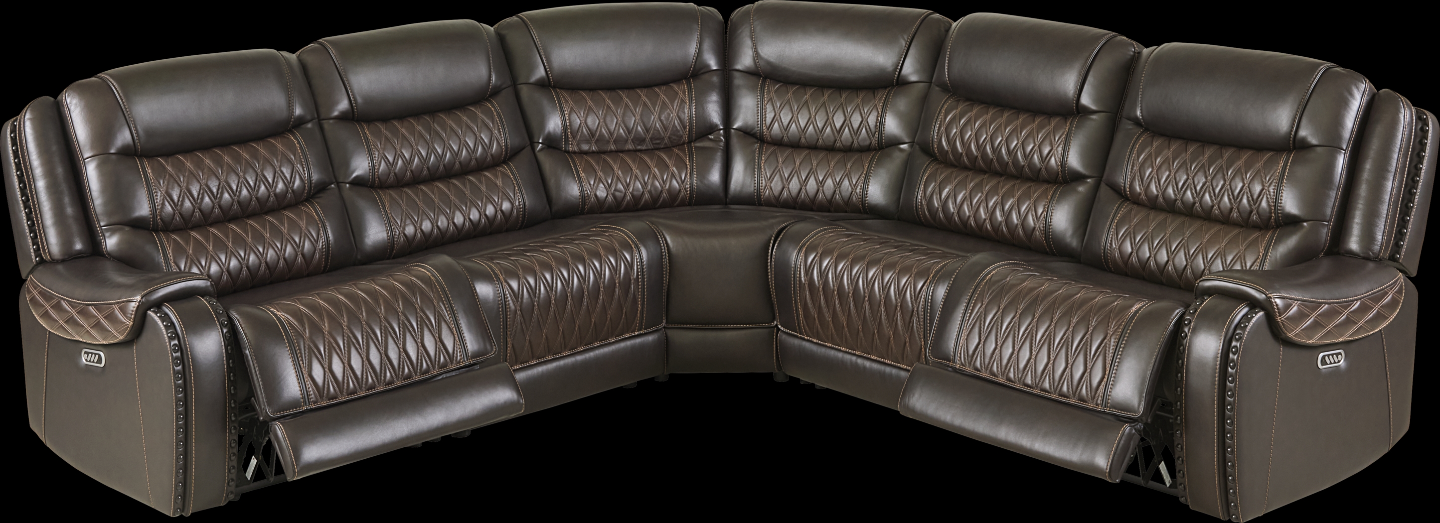 Marquee Brown Leather 5 Pc Triple Power Reclining Sectional - Thumbnail - Image 1