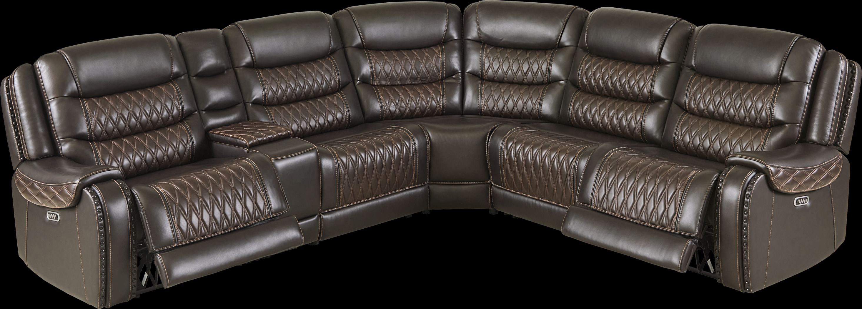 Marquee Brown Leather 9 Pc Triple Power Reclining Sectional Living Room - Thumbnail - Image 2