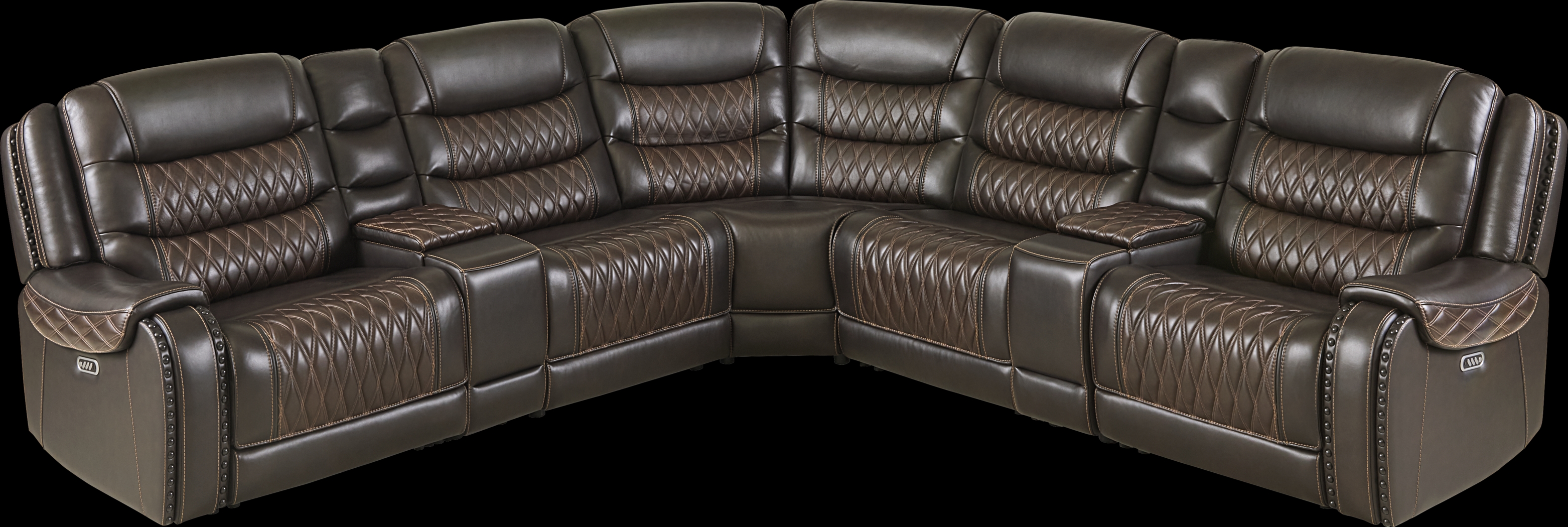 Marquee Brown Leather 7 Pc Triple Power Reclining Sectional - Thumbnail - Image 3