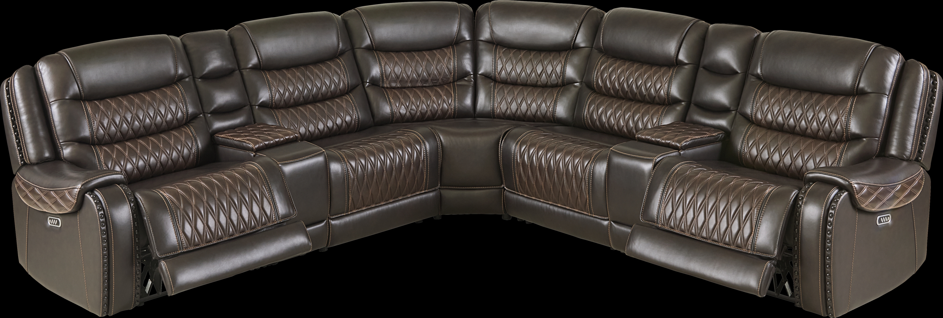 Marquee Brown Leather 7 Pc Triple Power Reclining Sectional - Thumbnail - Image 1