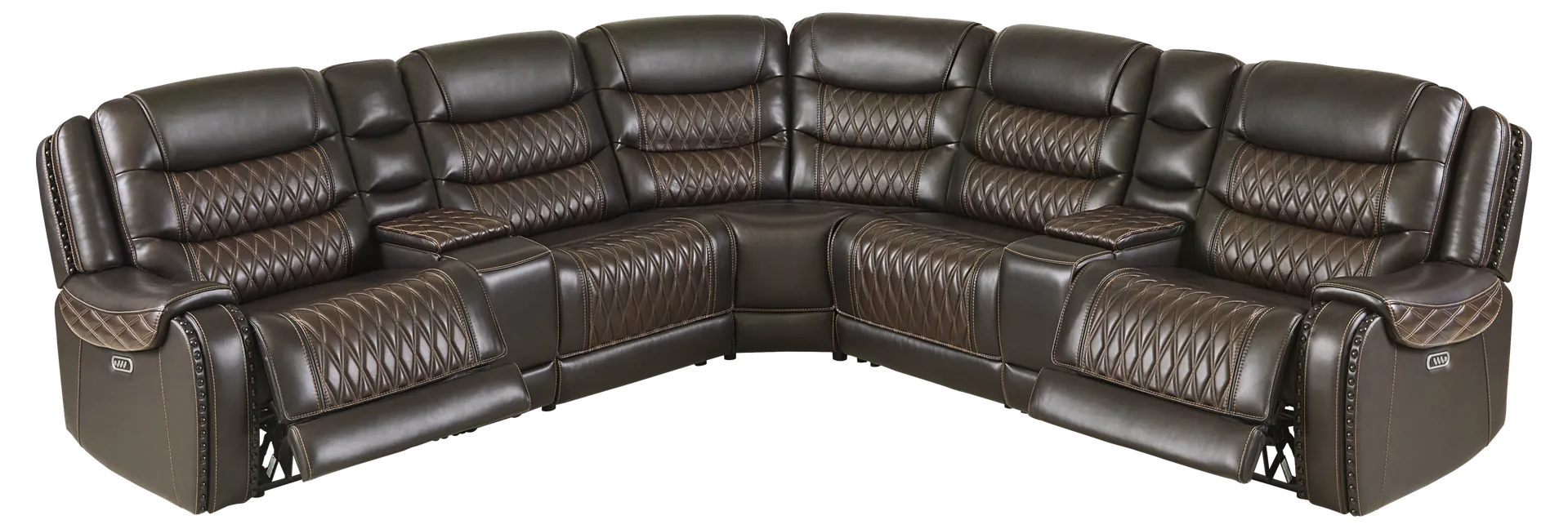 brown 7 pc triple power sectional