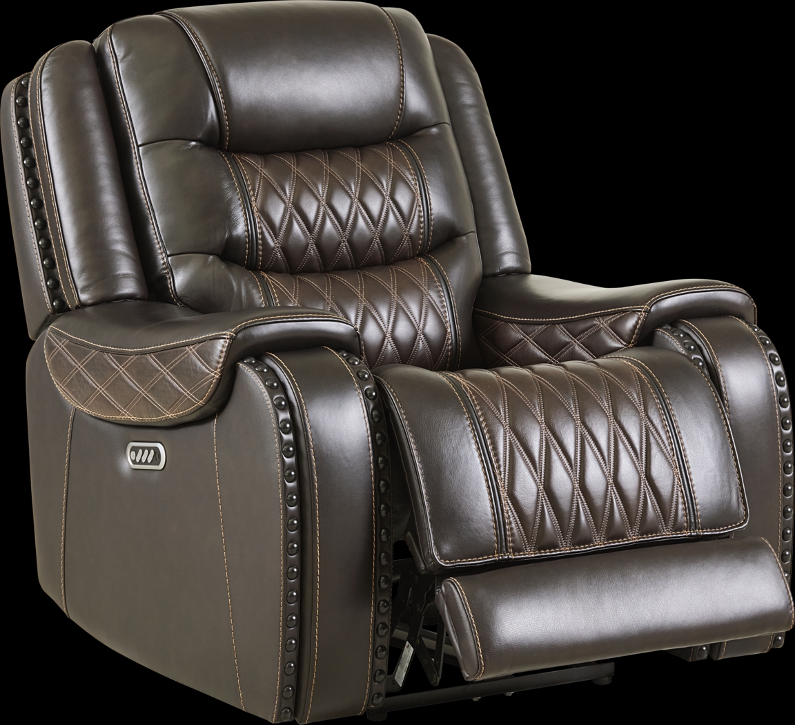 Marquee Brown Leather Triple Power Recliner - Thumbnail - Image 1