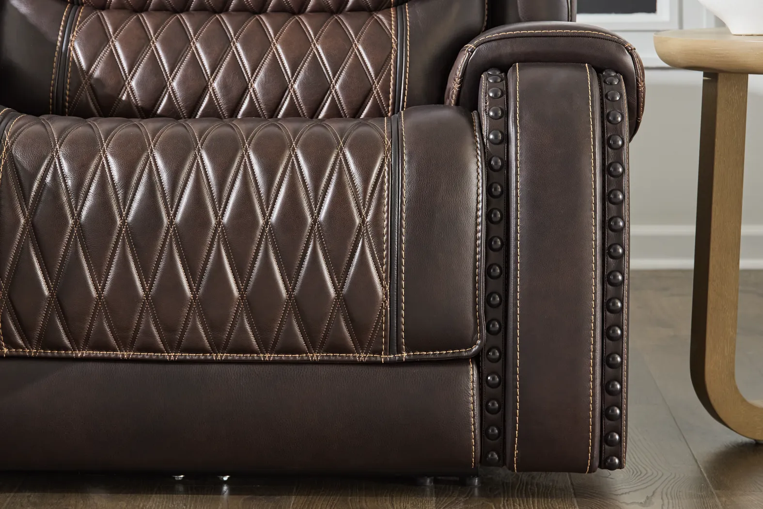 Marquee Brown Leather Triple Power Reclining Loveseat - Image 7
