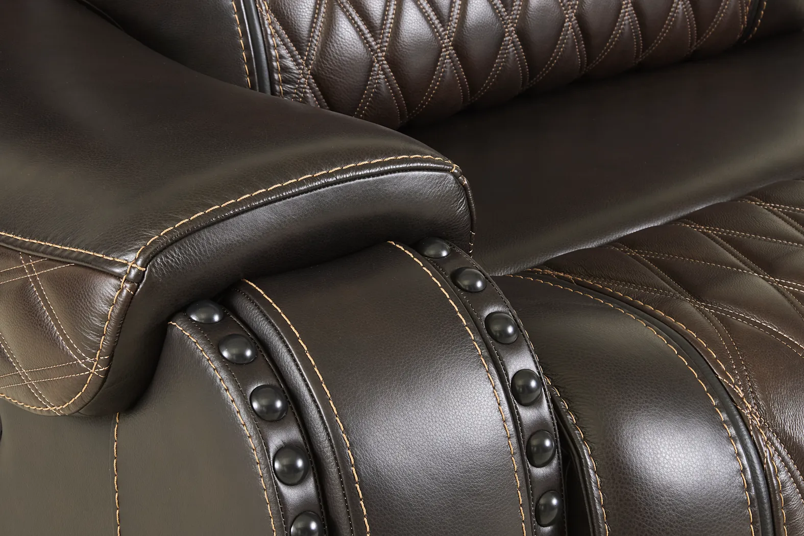 Marquee Brown Leather Triple Power Reclining Loveseat - Image 10