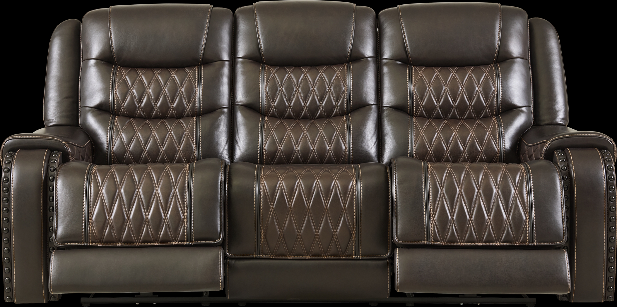 Marquee Brown Leather Triple Power Reclining Sofa - Thumbnail - Image 1