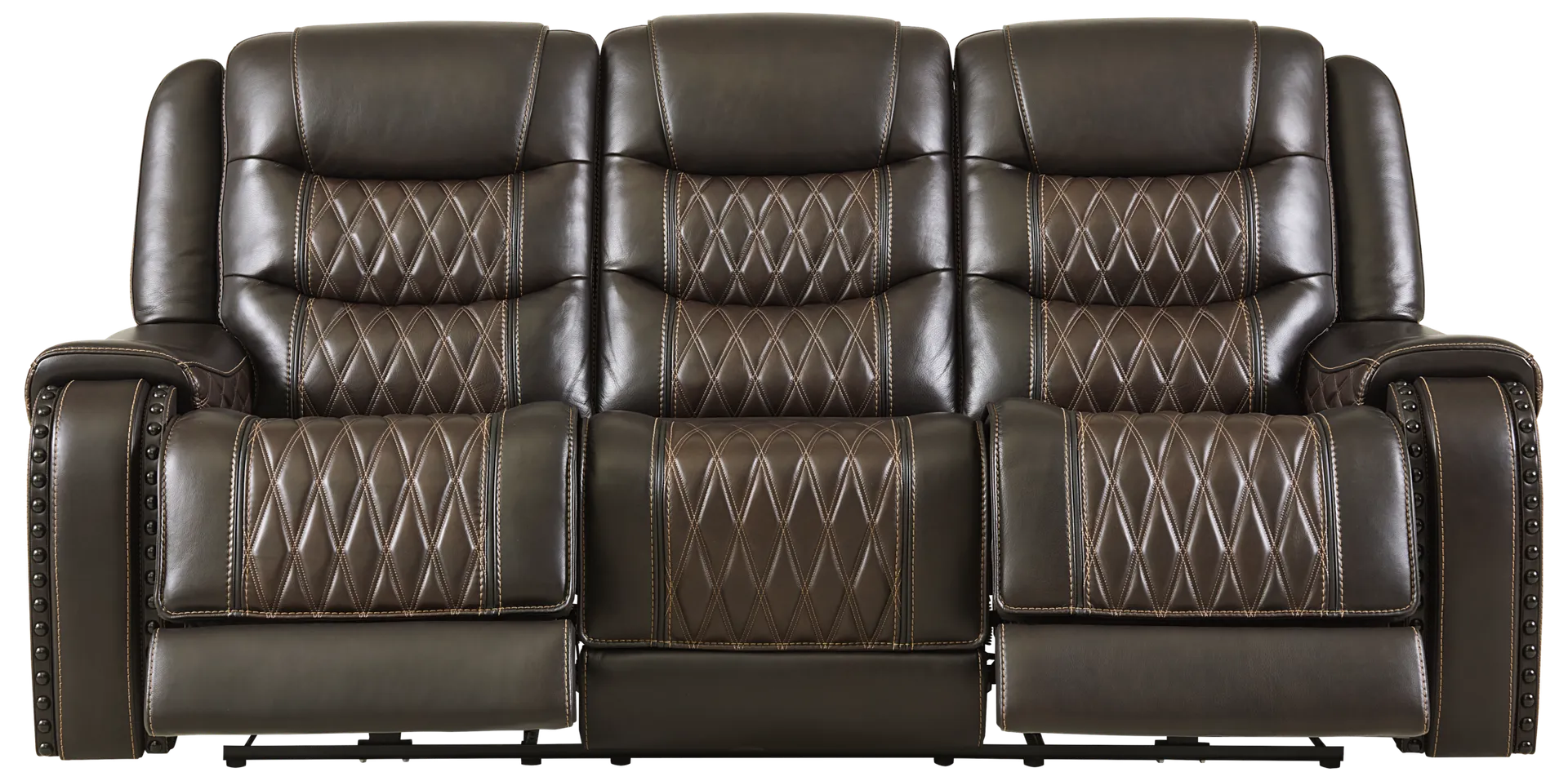 brown triple power reclining sofa