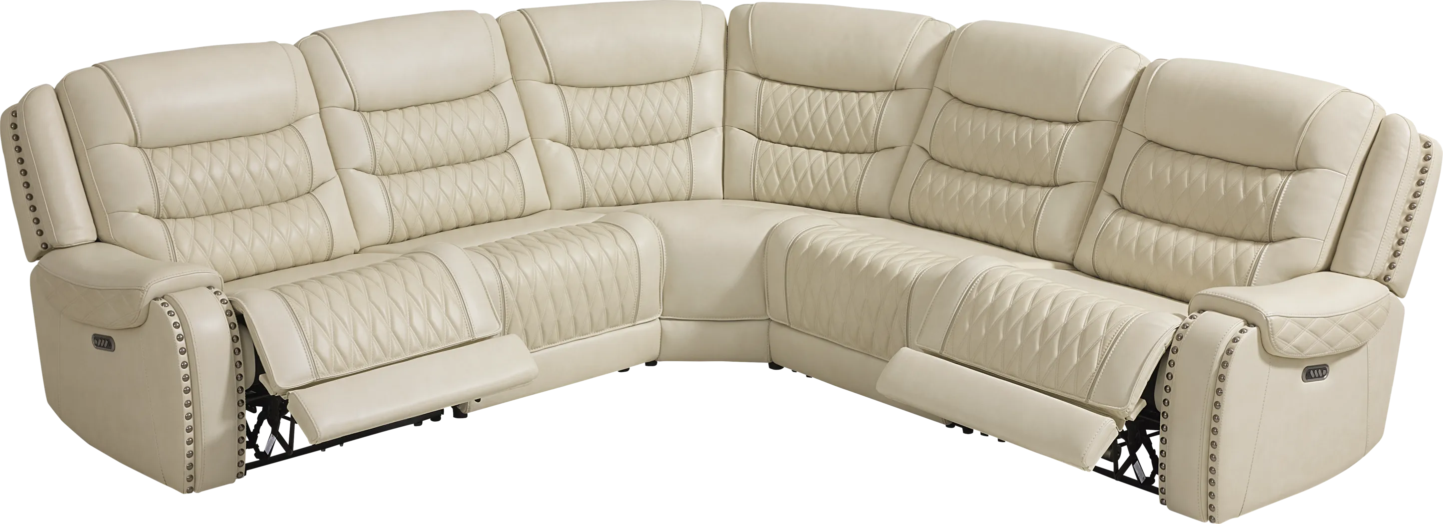 Marquee Cream Leather 8 Pc Triple Power Reclining Sectional Living Room - Thumbnail - Image 2