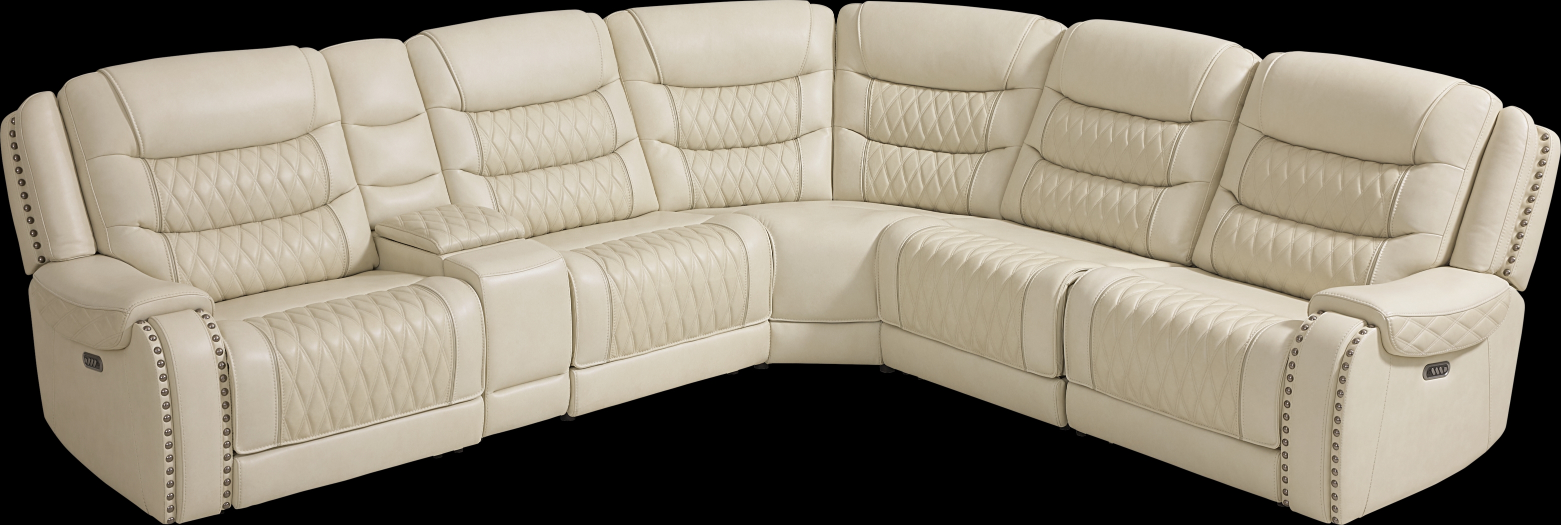 Marquee Cream Leather 6 Pc Triple Power Reclining Sectional - Thumbnail - Image 3
