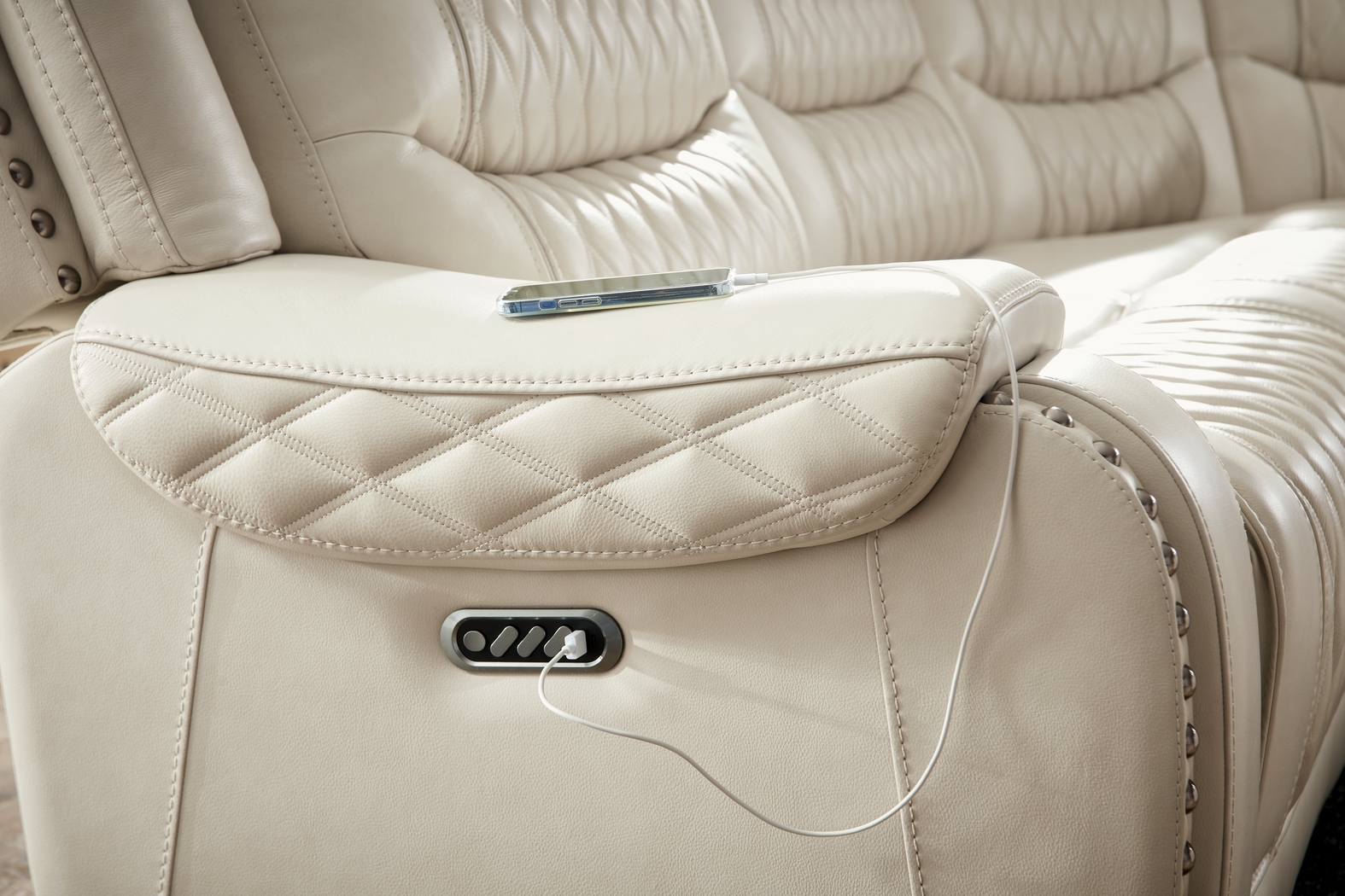 Marquee Cream Leather 9 Pc Triple Power Reclining Sectional Living Room - Thumbnail - Image 5