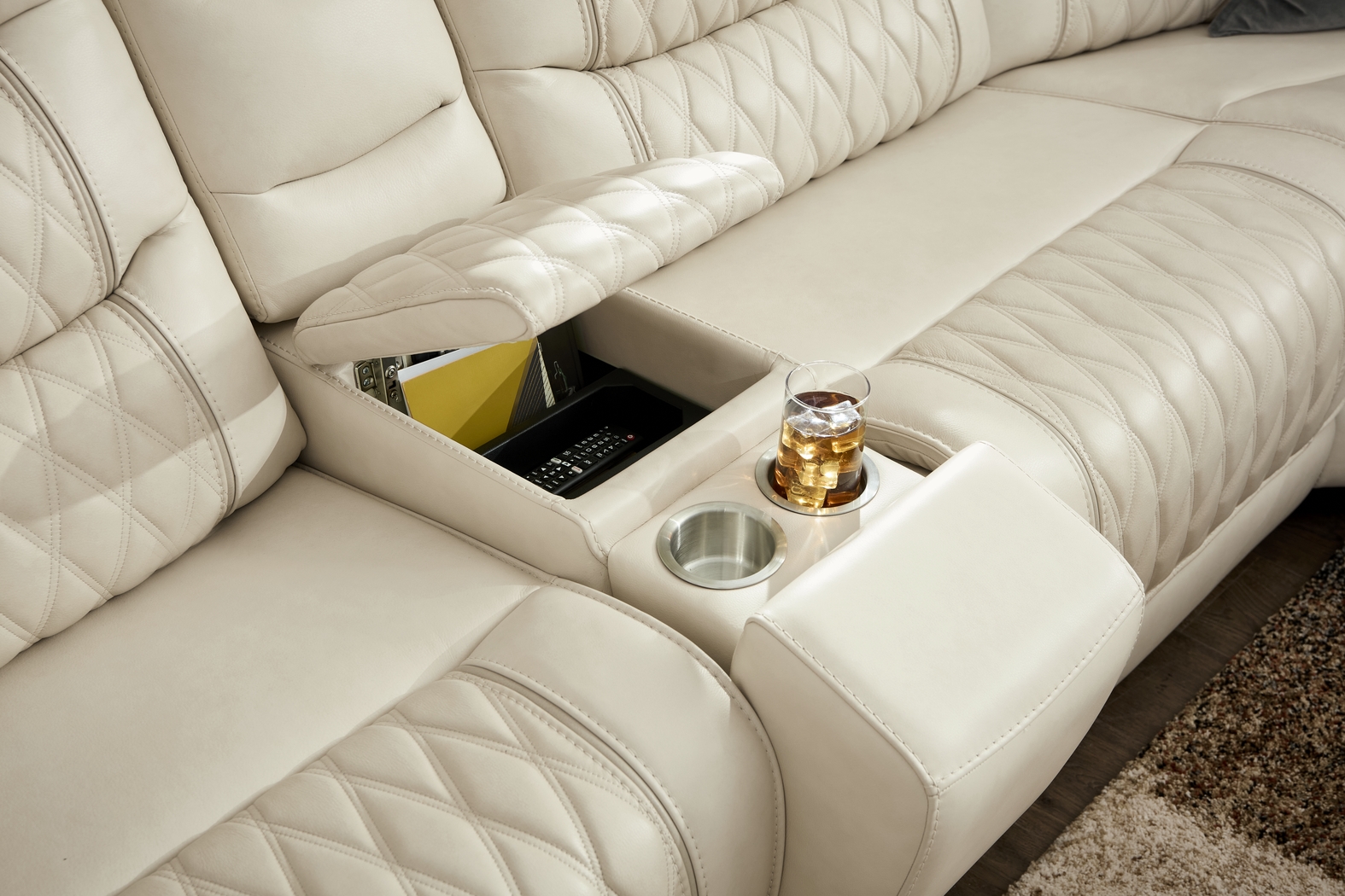 Marquee Cream Leather 9 Pc Triple Power Reclining Sectional Living Room - Thumbnail - Image 8