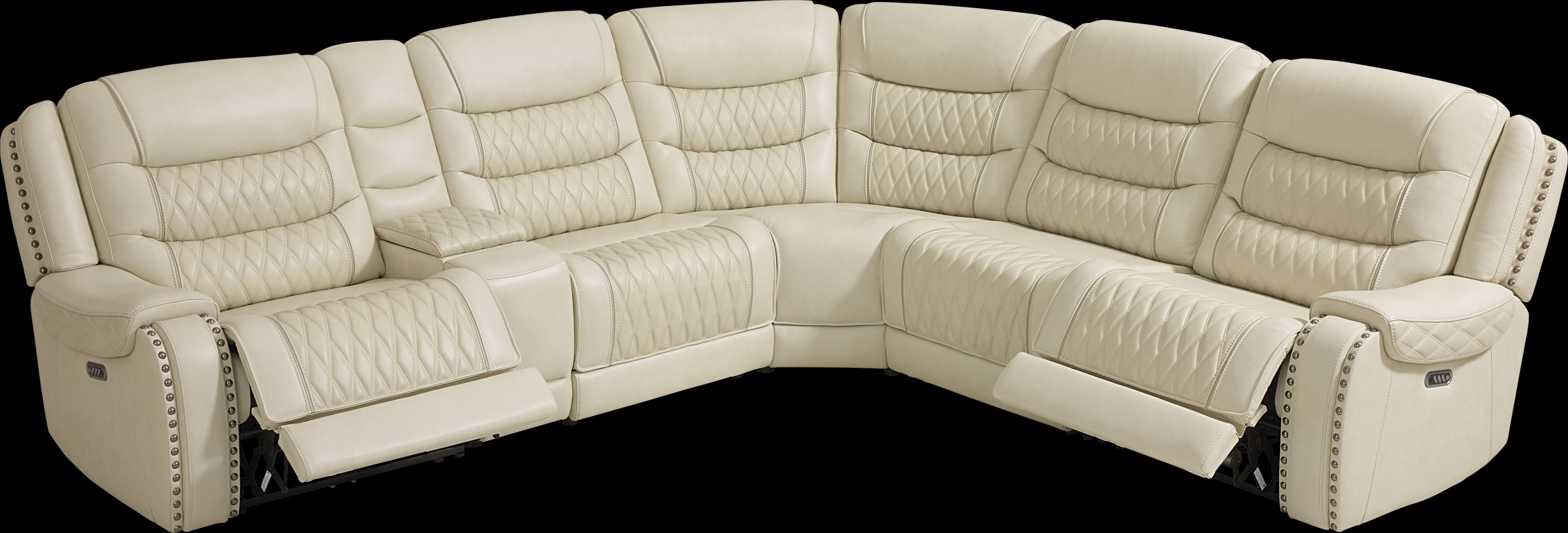 Marquee Cream Leather 6 Pc Triple Power Reclining Sectional - Thumbnail - Image 1