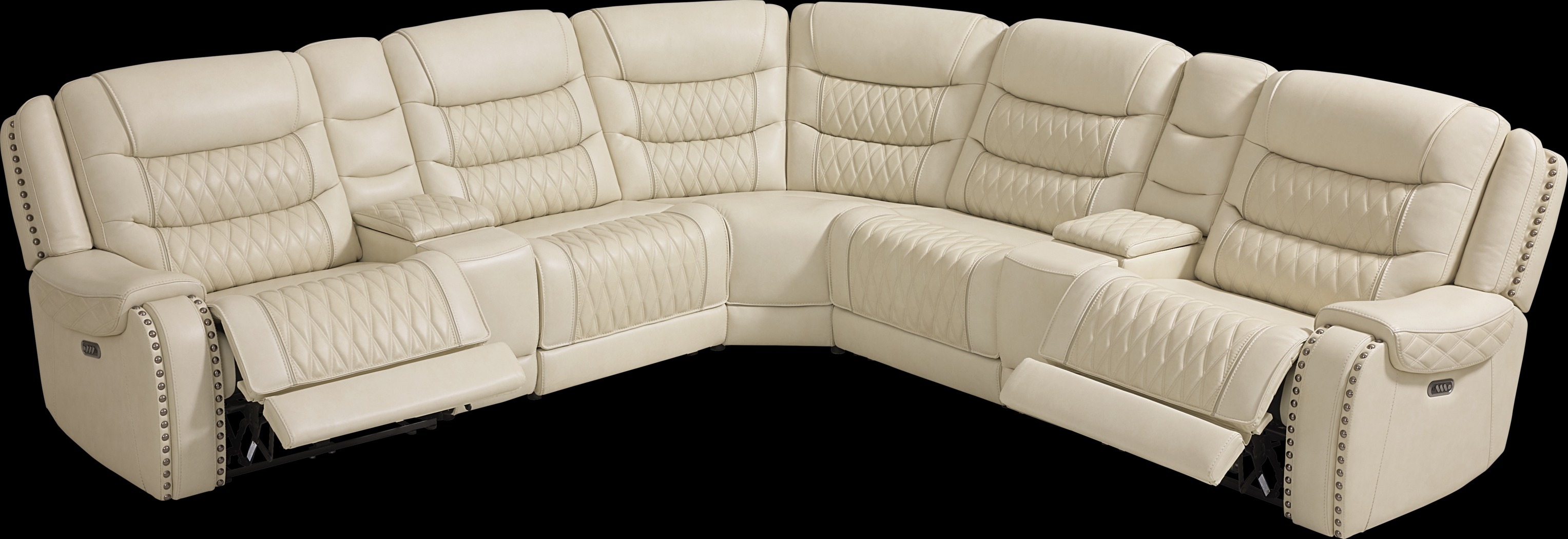 Marquee Cream 10 Pc Leather Triple Power Reclining Sectional Living Room - Thumbnail - Image 2