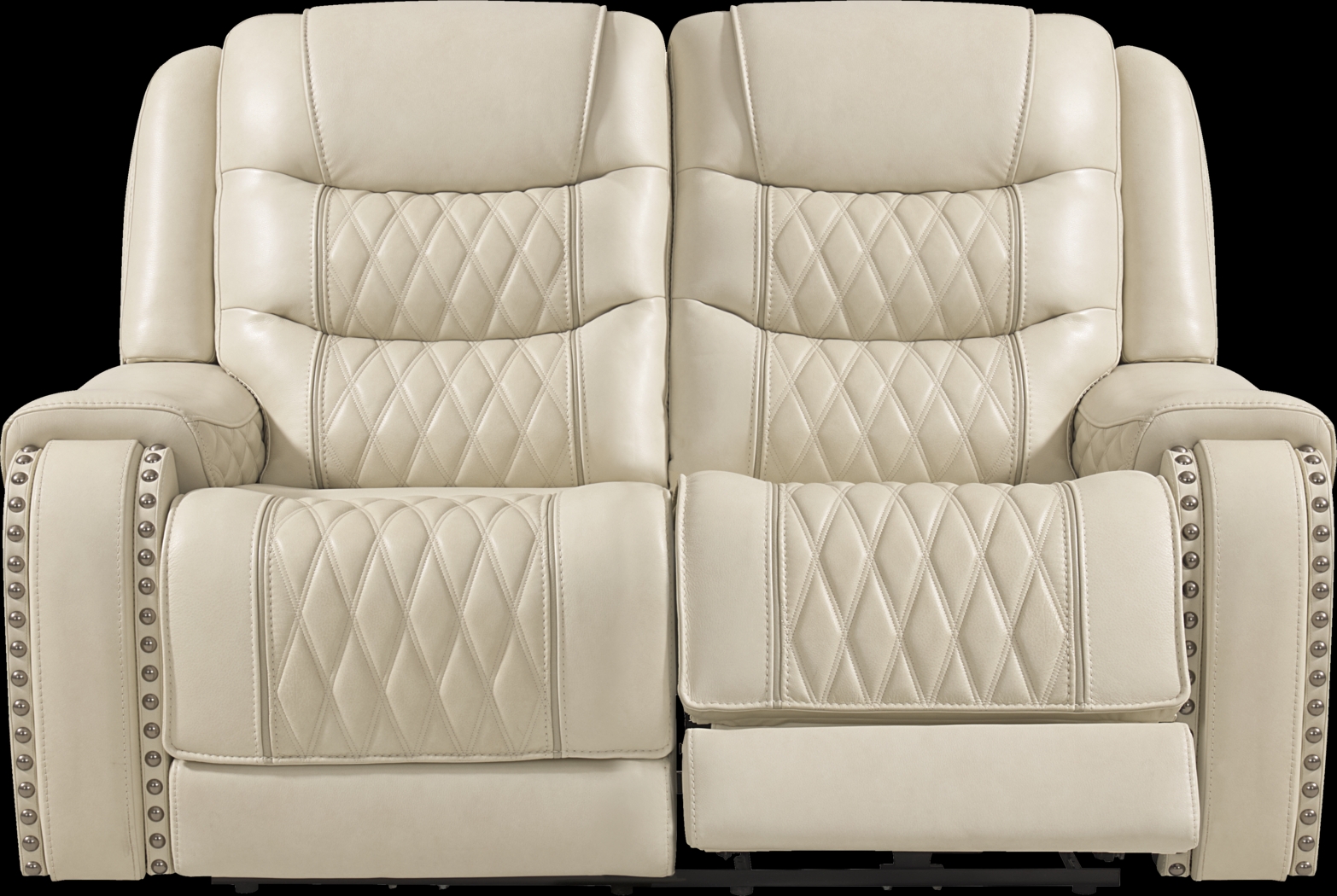 Marquee Cream Leather Reclining Loveseat - Thumbnail - Image 1
