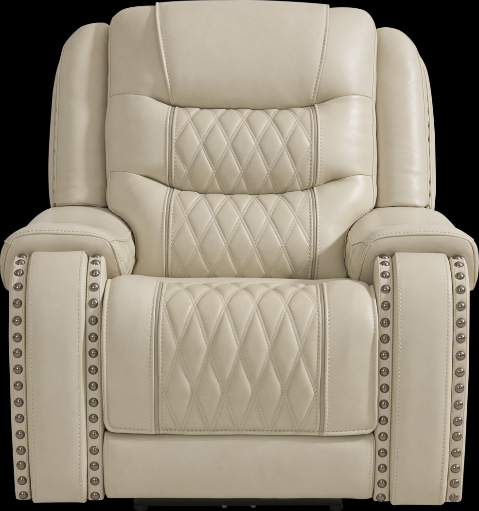Marquee Cream Leather Triple Power Recliner - Thumbnail - Image 3