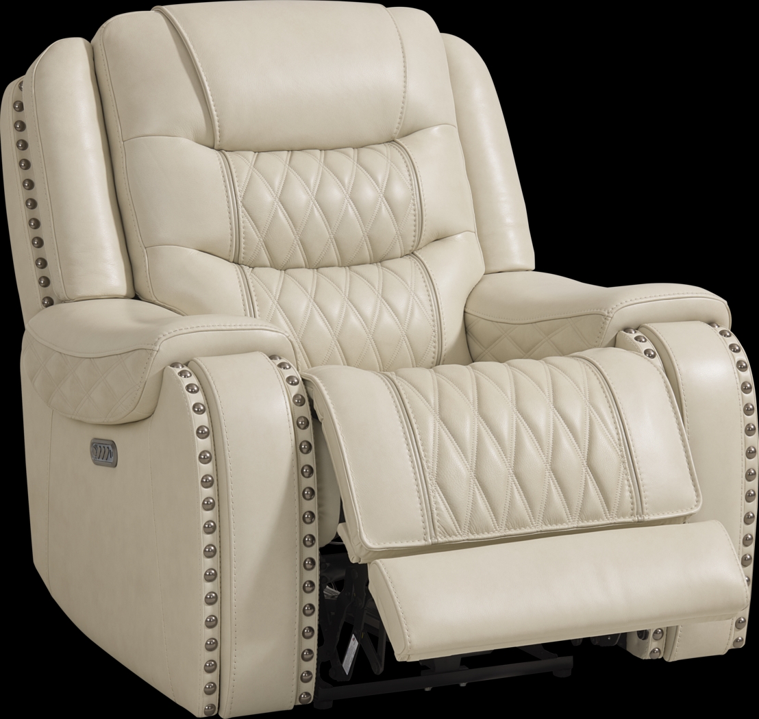 Marquee Cream Leather Triple Power Recliner - Thumbnail - Image 1