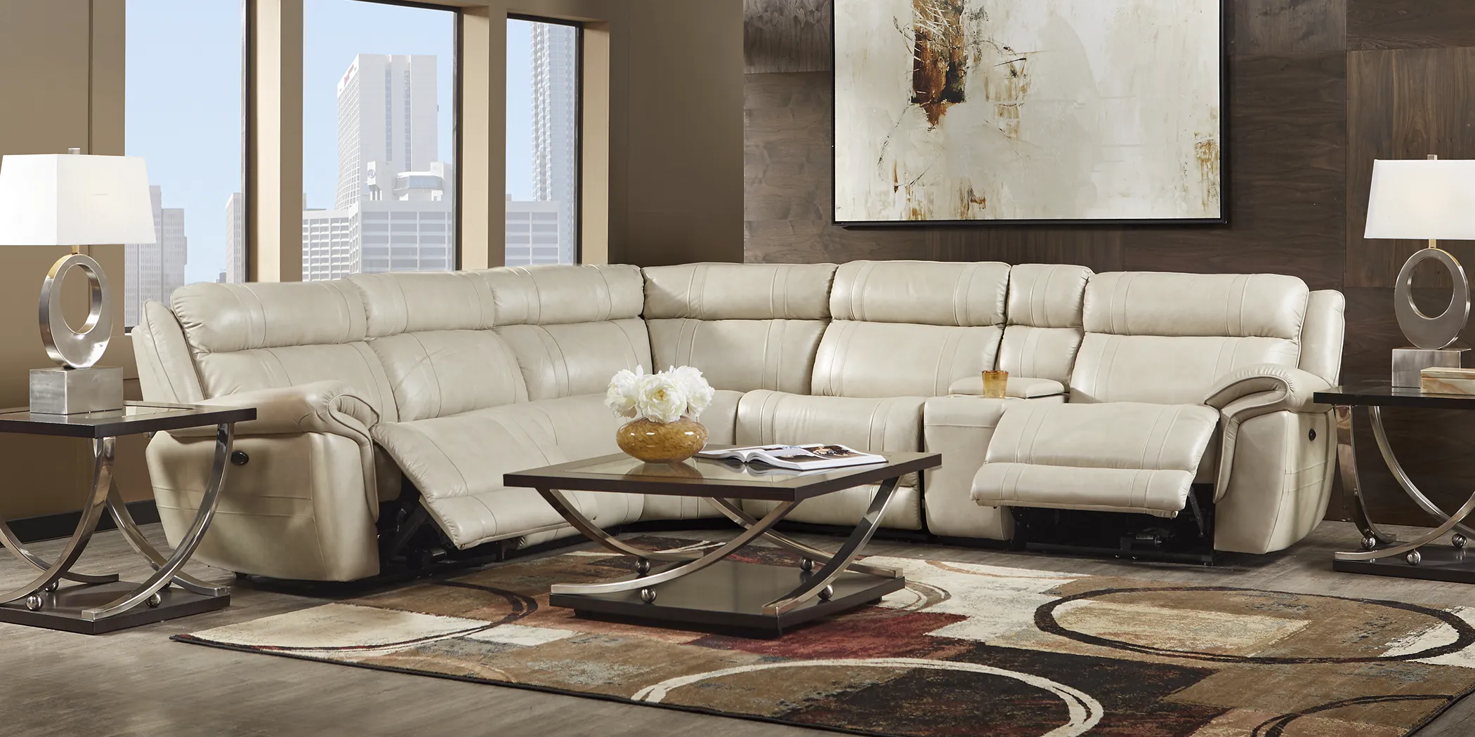 Martino Beige 6 Pc Leather Power Reclining Sectional - Thumbnail - Image 2