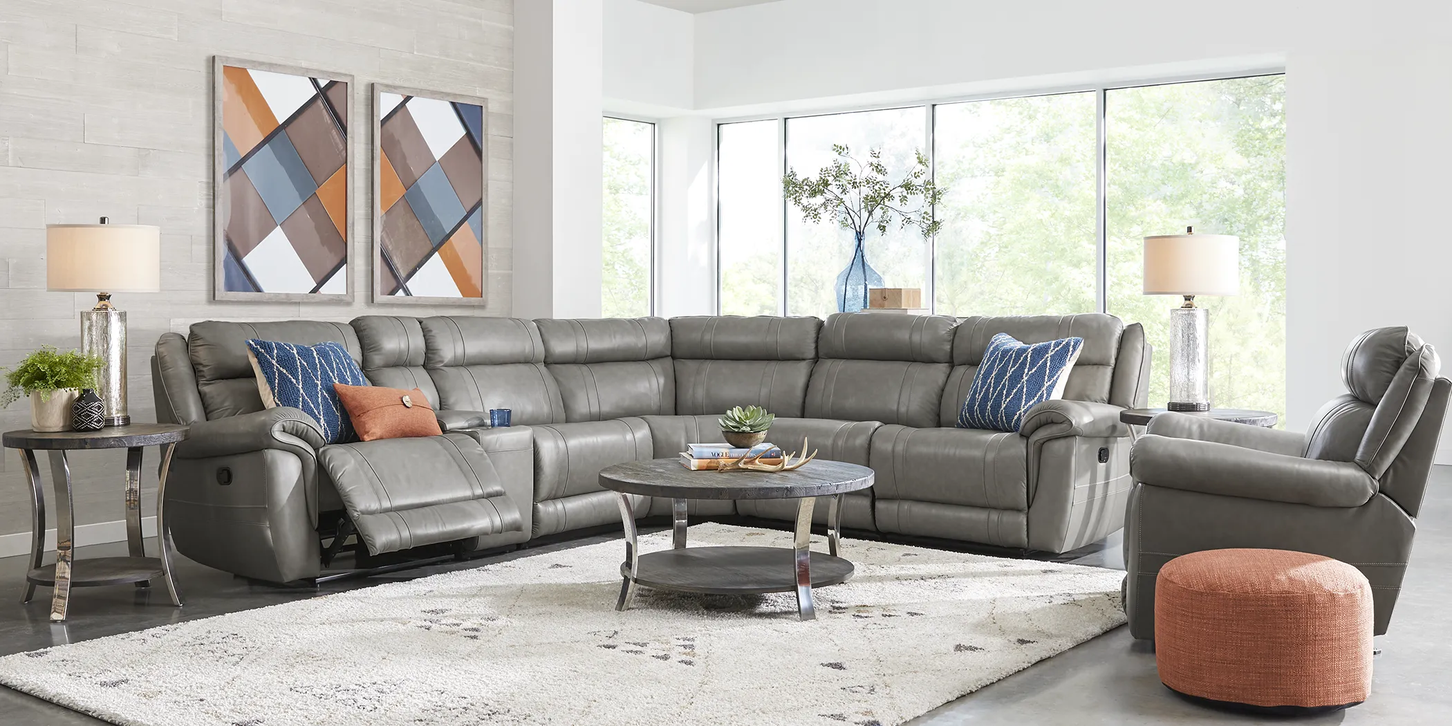 Martino Gray 6 Pc Leather Reclining Sectional - Thumbnail - Image 2