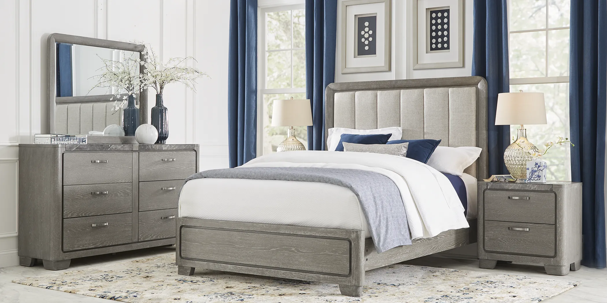Marvella Gray 3 Pc Queen Panel Bed - Thumbnail - Image 2