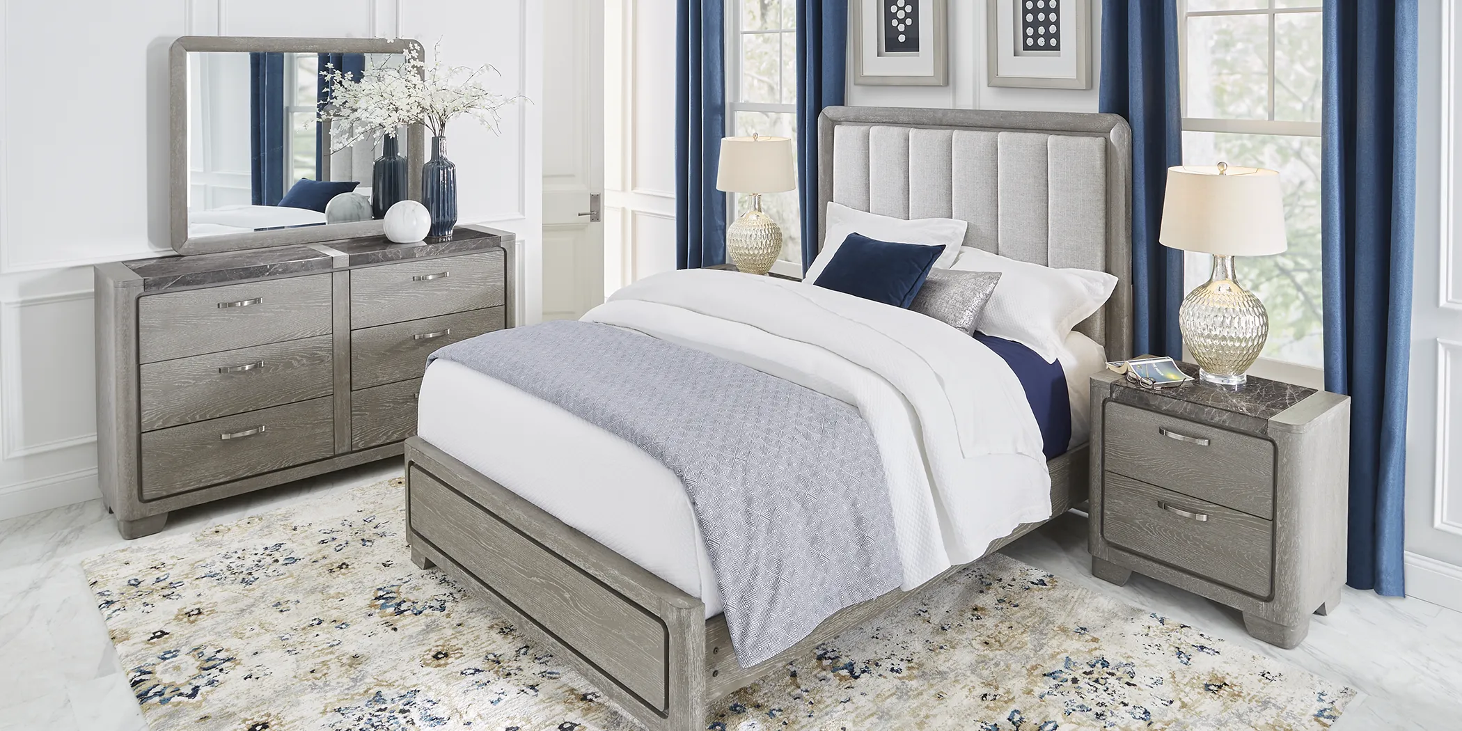 Marvella Gray 7 Pc Queen Panel Bedroom - Thumbnail - Image 2
