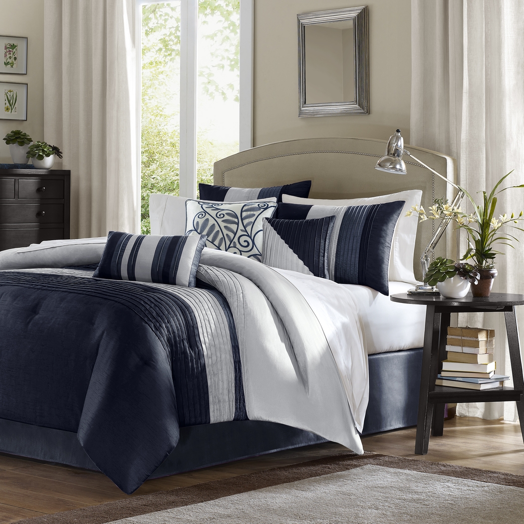 Maryn Navy 7 Pc King Comforter Set - Thumbnail - Image 1