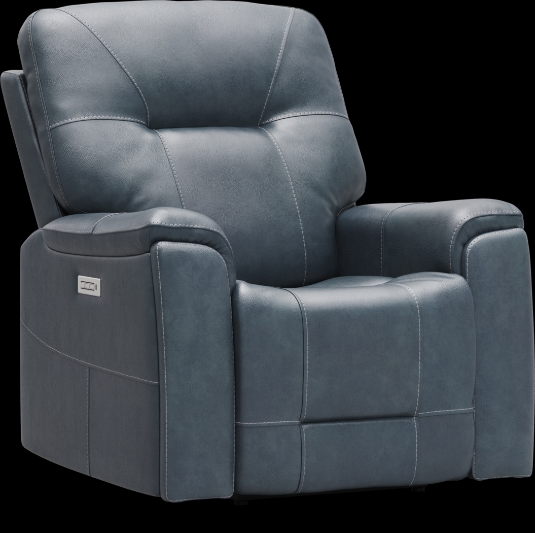 Matthews Cove Blue Leather Triple Power Recliner - Thumbnail - Image 3