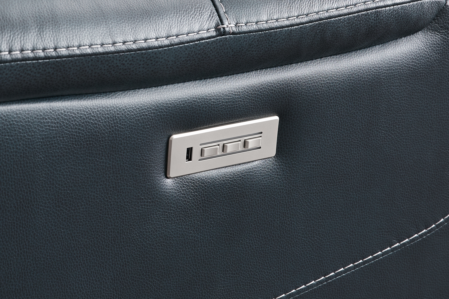 Matthews Cove Blue Leather Triple Power Recliner - Thumbnail - Image 4