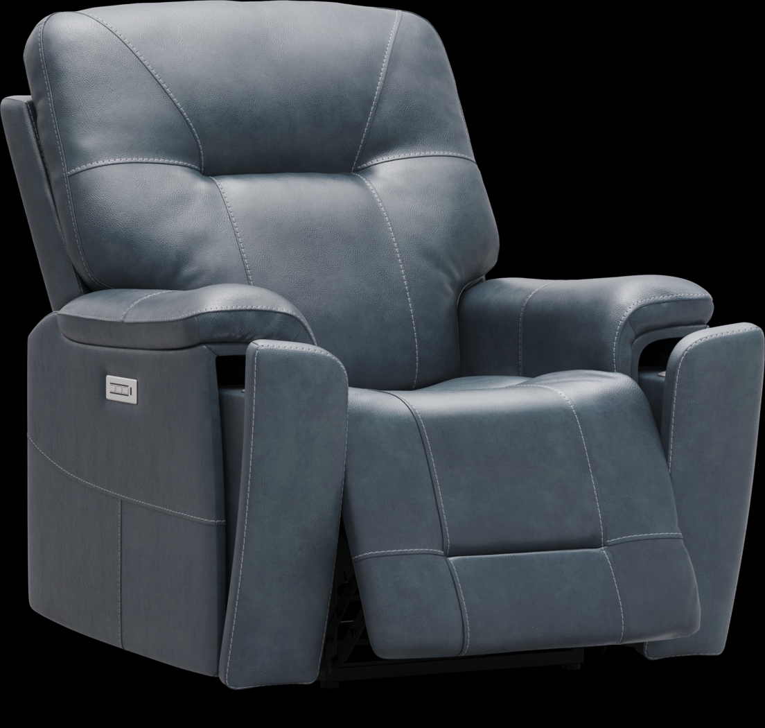 Matthews Cove Blue Leather Triple Power Recliner - Thumbnail - Image 1