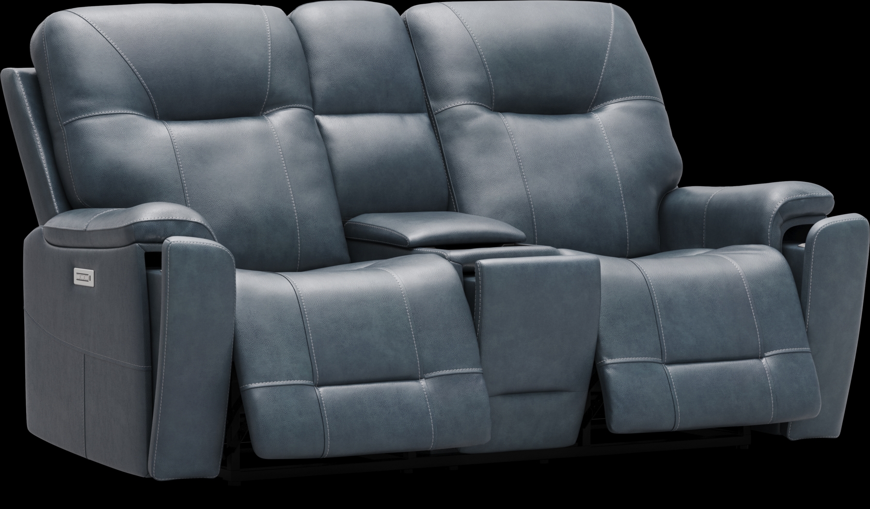 Matthews Cove Blue Leather Triple Power Reclining Console Loveseat - Thumbnail - Image 3