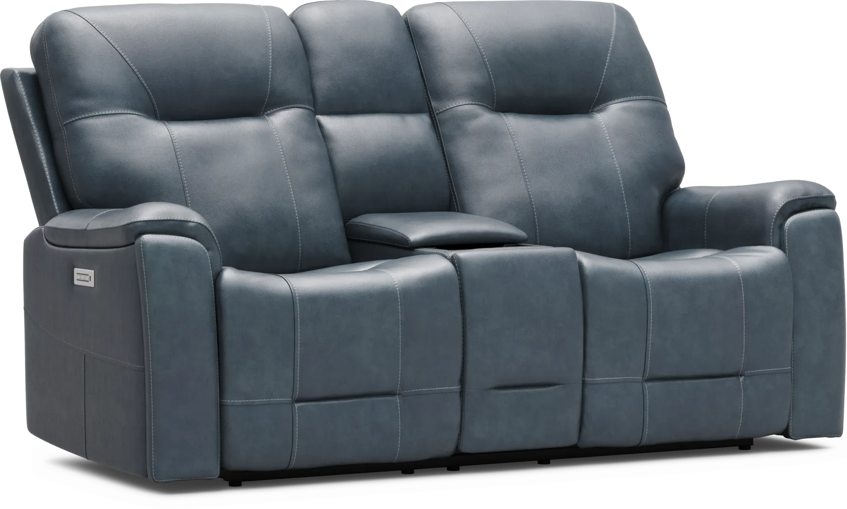 Matthews Cove Blue Leather 8 Pc Triple Power Reclining Living Room - Thumbnail - Image 12