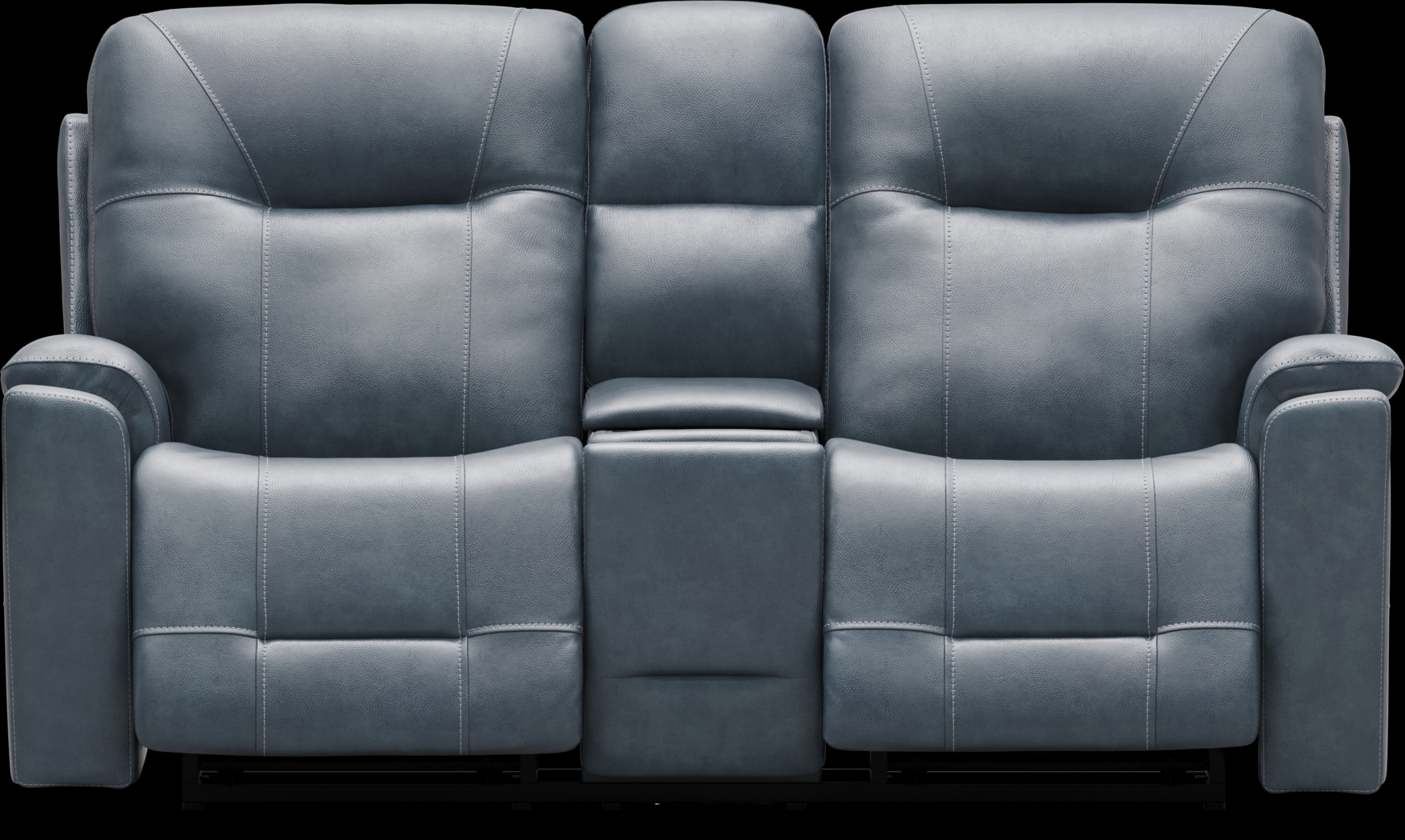 Matthews Cove Blue Leather Triple Power Reclining Console Loveseat - Thumbnail - Image 1