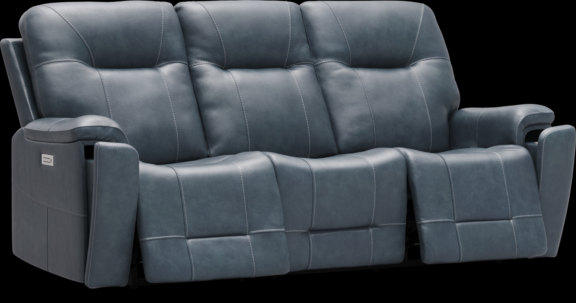 Matthews Cove Blue Leather 5 Pc Triple Power Reclining Living Room - Thumbnail - Image 3