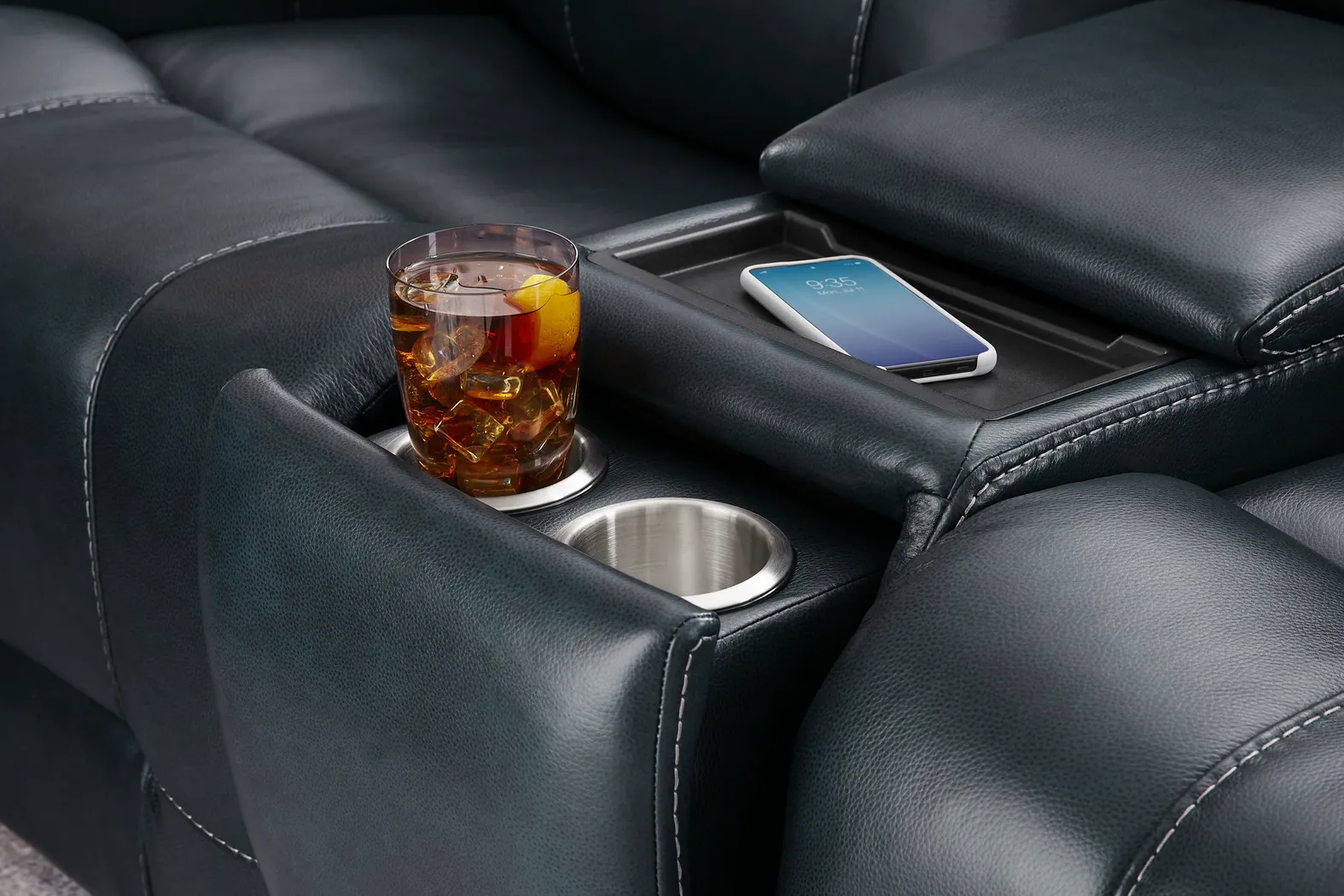 Matthews Cove Blue Leather 8 Pc Triple Power Reclining Living Room - Thumbnail - Image 13