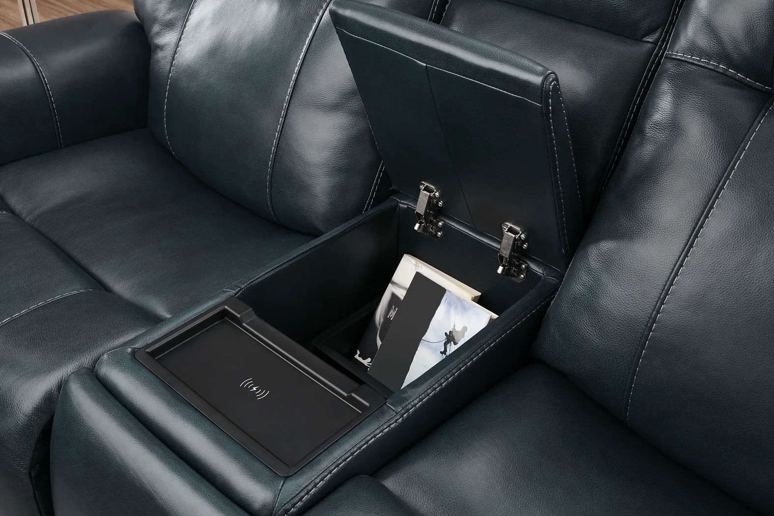 Matthews Cove Blue Leather 8 Pc Triple Power Reclining Living Room - Thumbnail - Image 14