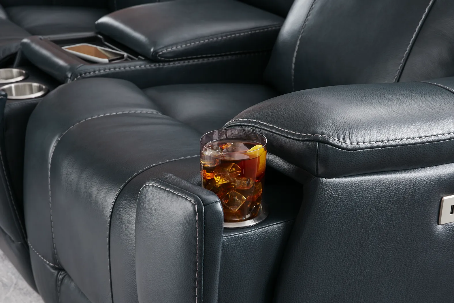 Matthews Cove Blue Leather 8 Pc Triple Power Reclining Living Room - Thumbnail - Image 15