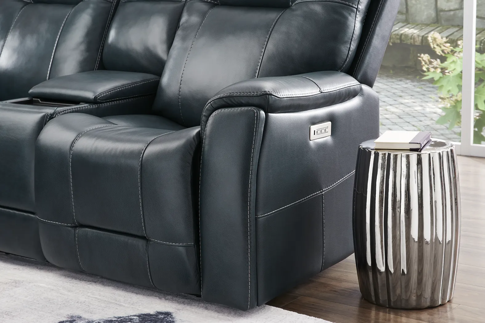 Matthews Cove Blue Leather 8 Pc Triple Power Reclining Living Room - Thumbnail - Image 17