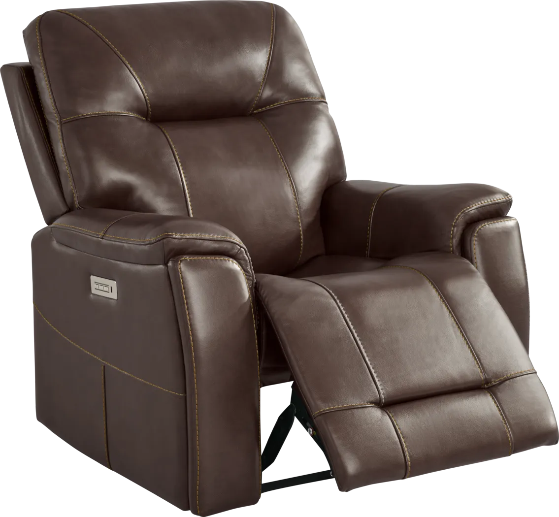 Matthews Cove Brown Leather Triple Power Recliner - Thumbnail - Image 3