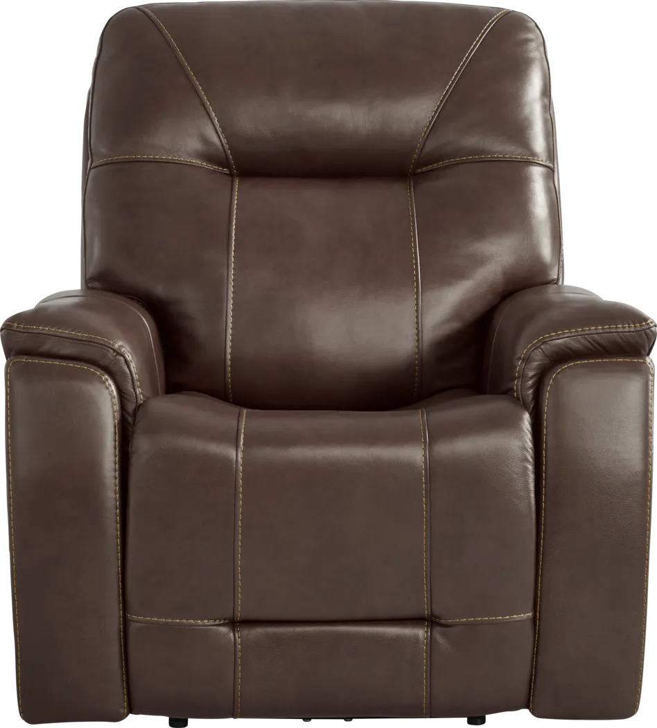 Matthews Cove Brown Leather Triple Power Recliner - Thumbnail - Image 1