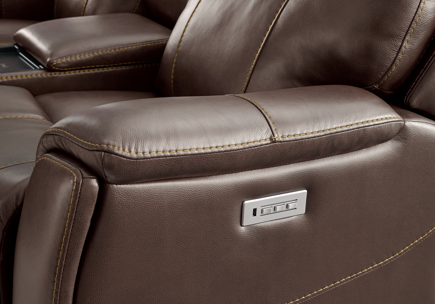 Matthews Cove Brown Leather Triple Power Reclining Console Loveseat - Thumbnail - Image 4