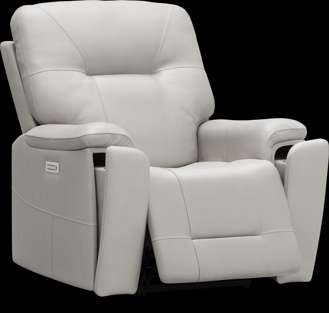 Matthews Cove Dove Gray Leather Triple Power Recliner - Thumbnail - Image 1