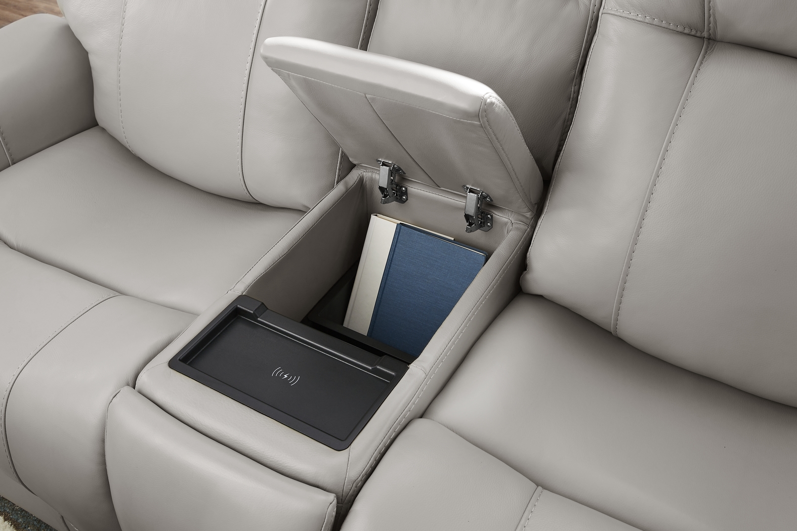 Matthews Cove Dove Gray Leather 5 Pc Triple Power Reclining Living Room - Thumbnail - Image 16