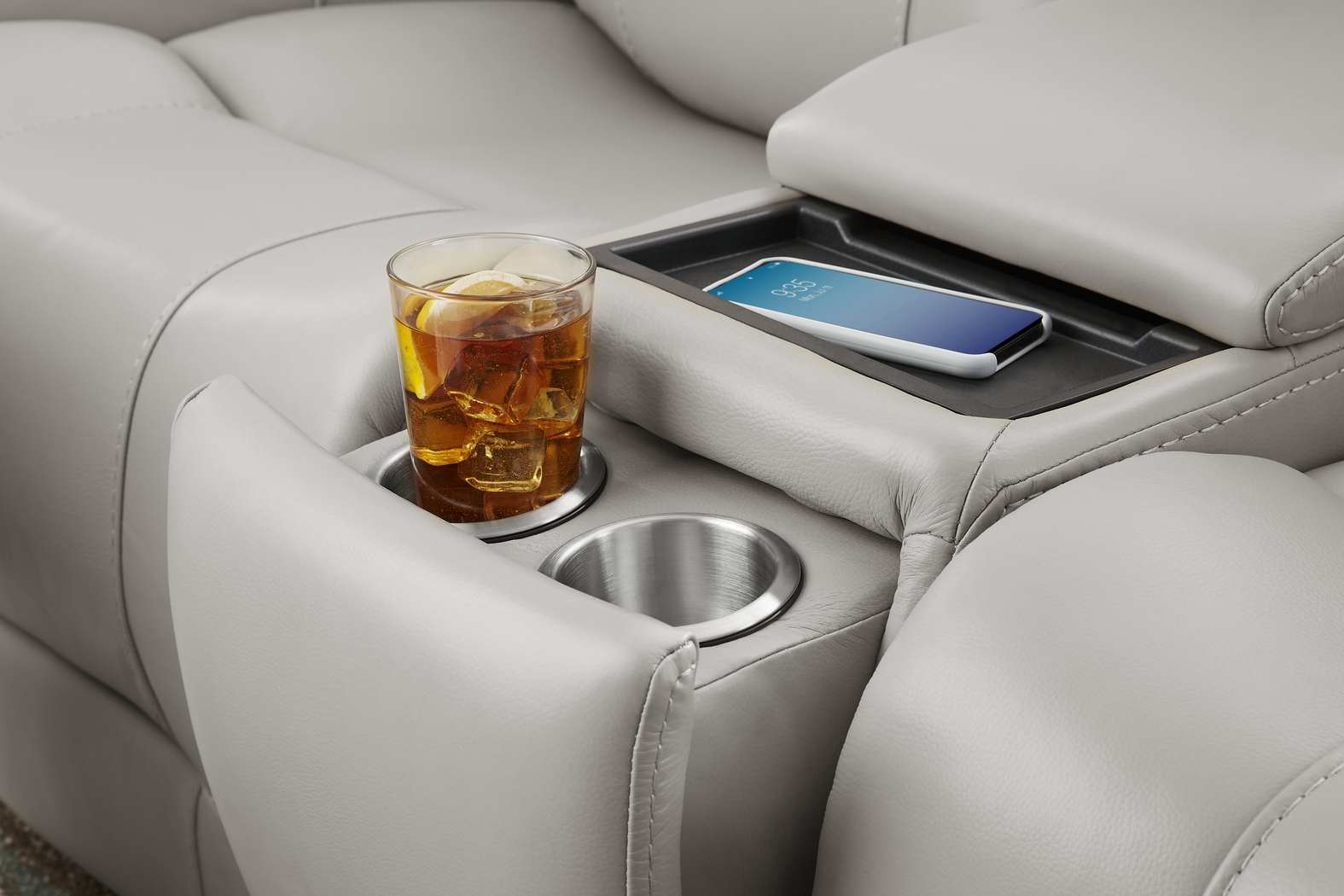 Matthews Cove Dove Gray Leather 5 Pc Triple Power Reclining Living Room - Thumbnail - Image 17