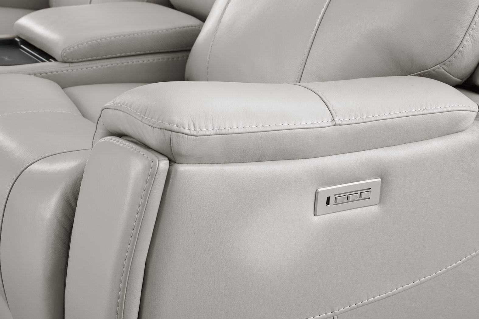 Matthews Cove Dove Gray Leather 5 Pc Triple Power Reclining Living Room - Thumbnail - Image 14