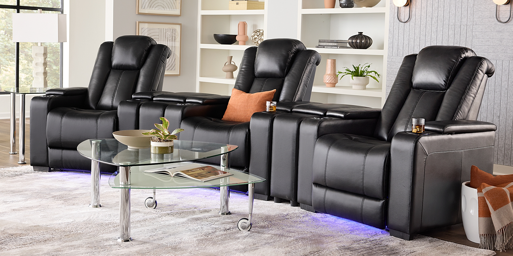 Maverick Black 5 Pc Dual Power Reclining Home Theater Sectional - Thumbnail - Image 3