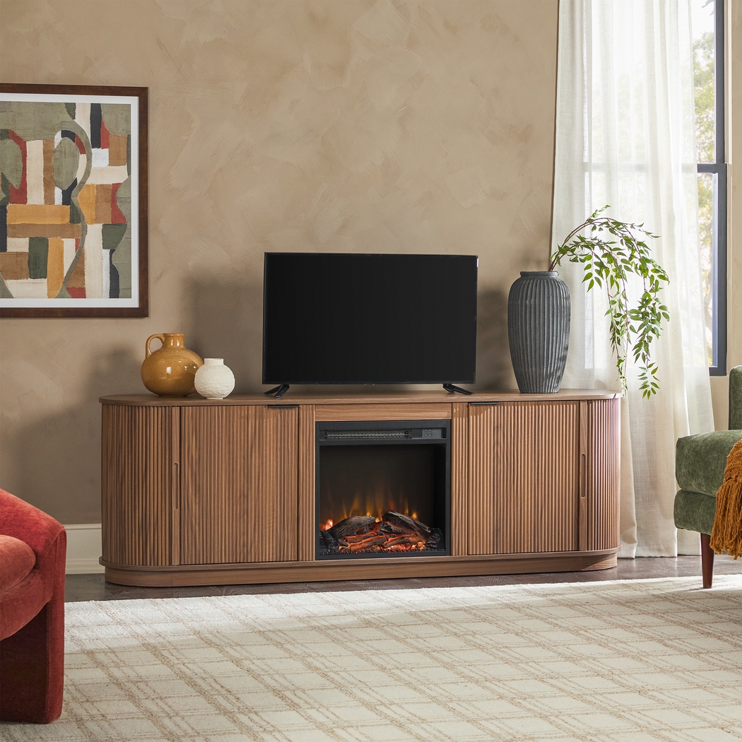 Mayapple Mocha 70 in. Console, With Electric Fireplace - Thumbnail - Image 2