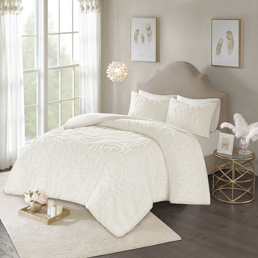 Mazant White 3 Pc Full/Queen Duvet Set - Thumbnail - Image 1