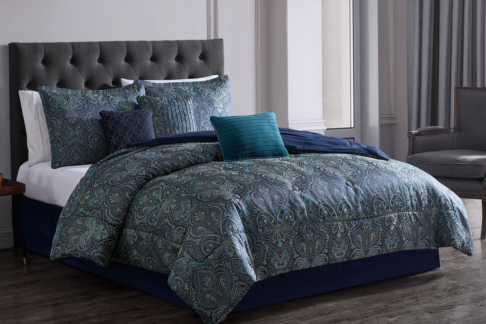McKillop Teal 7 Pc Full/Queen Comforter Set - Thumbnail - Image 1